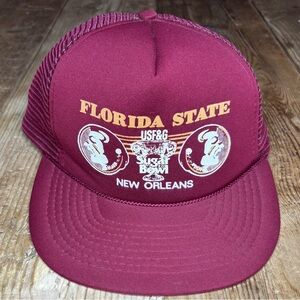 Vintage 80s Florida State Seminoles Mesh Snapback Trucker Hat Sugar Bowl 1989